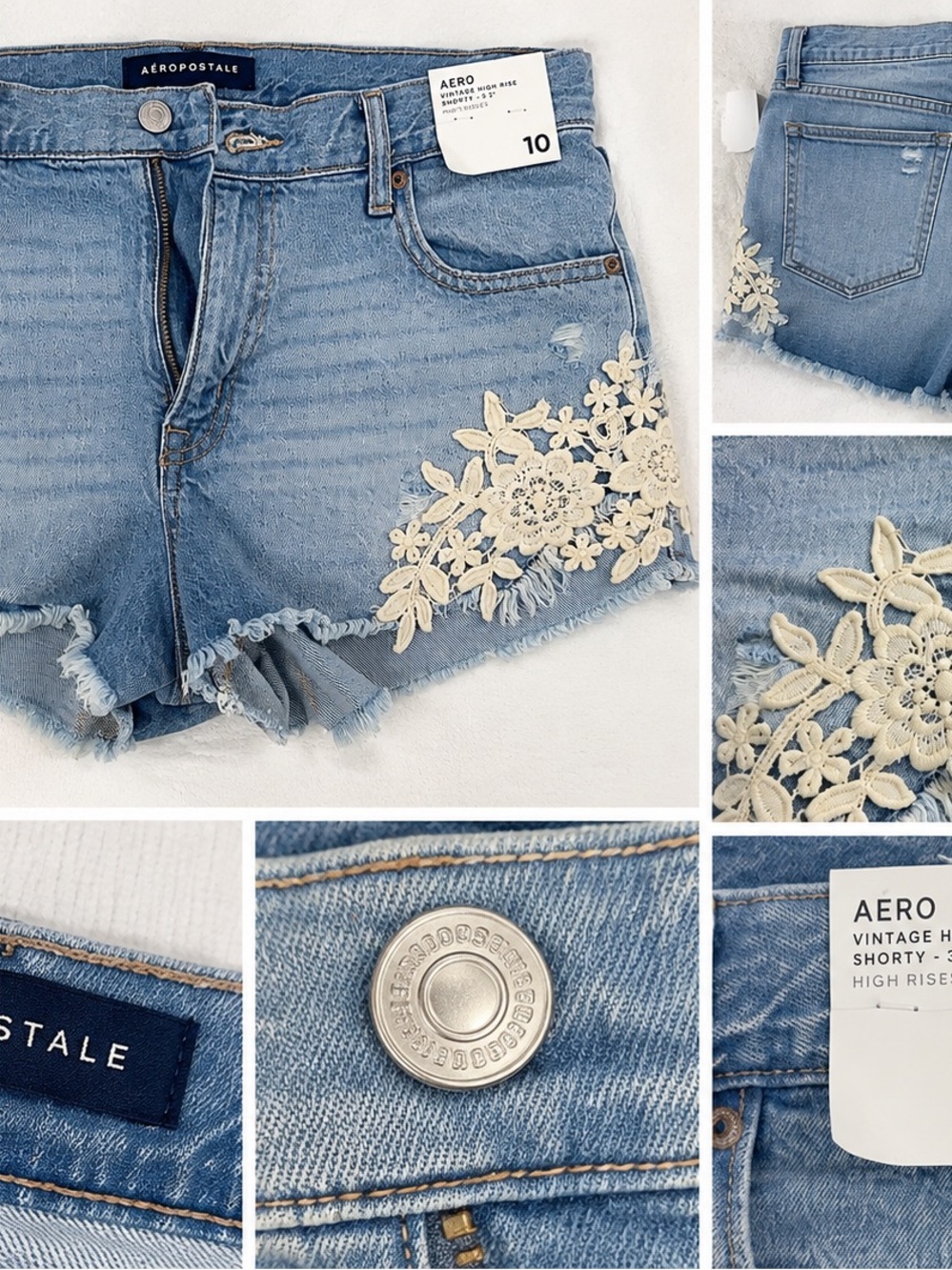 Aeropostale Light Blue Denim Shorts with Cream Floral Appliqué